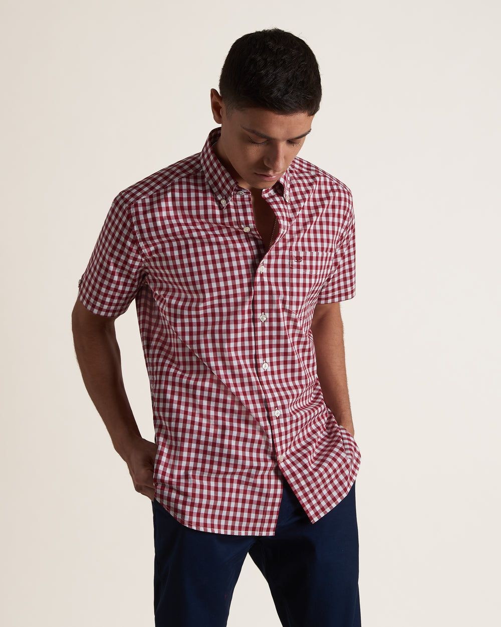 Chemises Ben Sherman Short Sleeve House Poplin Gingham Bordeaux | JCO-98972298